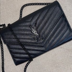 YSL BLACK WALLET BAG (LARGE) Monogramme Grain